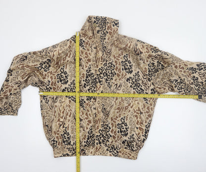 FUDA Womens Beige Animal Print Silk Bomber Jacket Size M