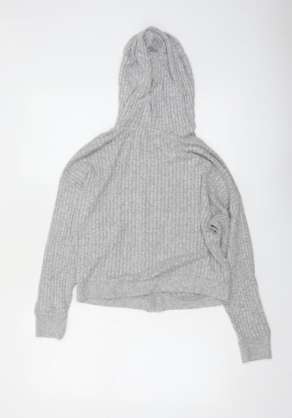 Boux Avenue Women Grey Full Zip Hooded Ribbed Sweatshirt UK 8