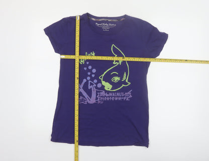 Replay Womens Purple Graphic T-Shirt Large Short Sleeve Cotton