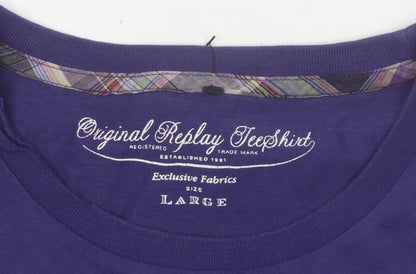 Replay Womens Purple Graphic T-Shirt Large Short Sleeve Cotton
