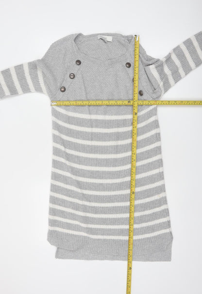 Next Women's Grey Striped Jumper Dress Size 8 Long Sleeve Cotton Blend
