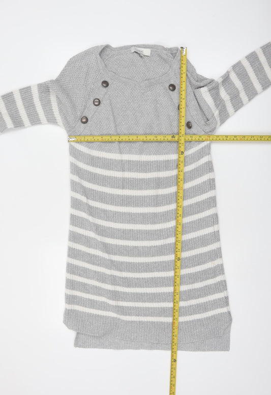 Next Women's Grey Striped Jumper Dress Size 8 Long Sleeve Cotton Blend