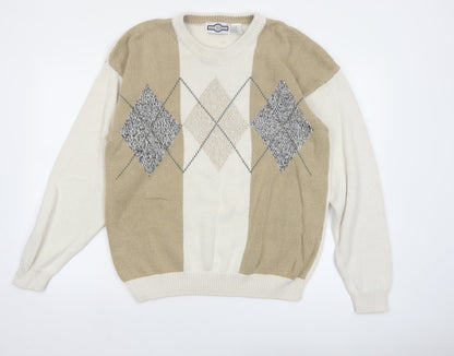 Gulf Traders Men's Beige Argyle Knit Jumper L Classic Pullover