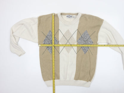 Gulf Traders Men's Beige Argyle Knit Jumper L Classic Pullover