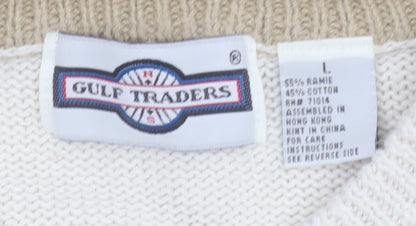 Gulf Traders Men's Beige Argyle Knit Jumper L Classic Pullover