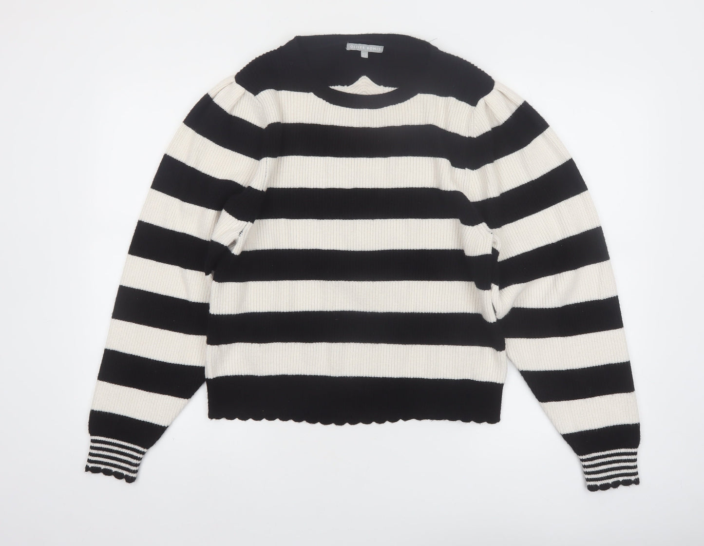 Oliver Bonas Women’s Black Stripe Crew Neck Knit Jumper UK 12