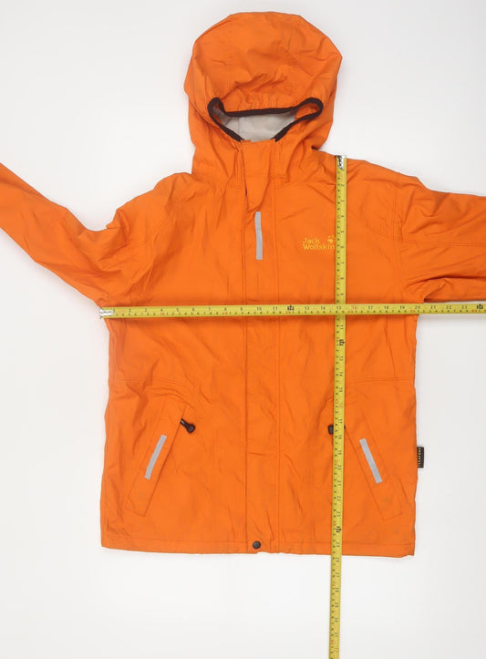 Jack Wolfskin Boys Orange Waterproof Hooded Rain Coat Jacket Size 152