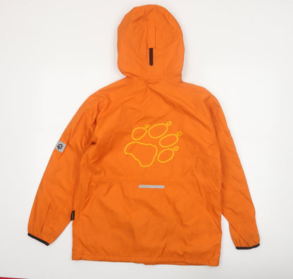 Jack Wolfskin Boys Orange Waterproof Hooded Rain Coat Jacket Size 152