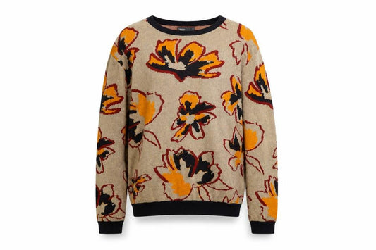 ASOS Women’s Beige Floral Cotton Jumper Size L Crew Neck Knit