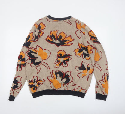 ASOS Women’s Beige Floral Cotton Jumper Size L Crew Neck Knit
