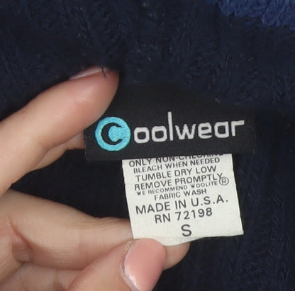 Coolwear Women Navy Blue Hooded Belted Cardigan Small Striped Knit
