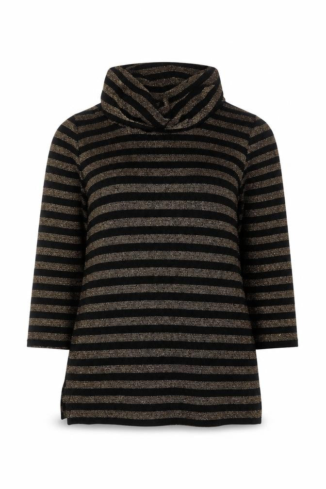 Chaus Womens Black Gold Striped Cowl Neck Pullover Jumper Size L