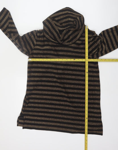 Chaus Womens Black Gold Striped Cowl Neck Pullover Jumper Size L