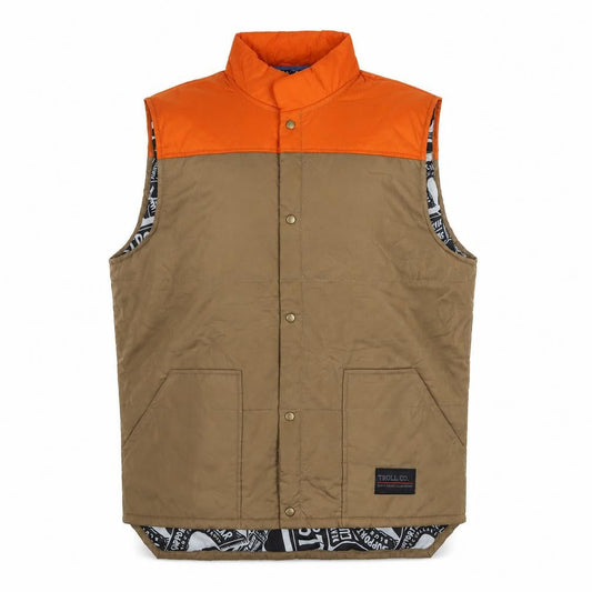 Troll Co. Men's Brown Orange Lined Workwear Bodywarmer Waistcoat L