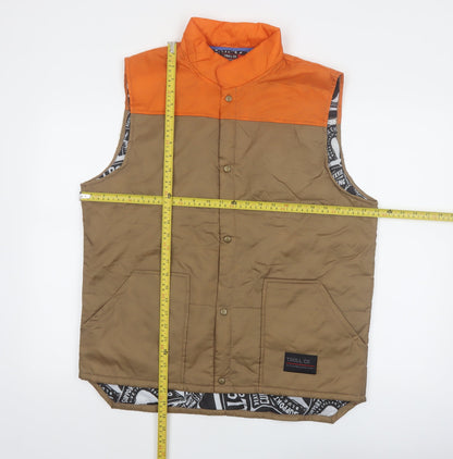 Troll Co. Men's Brown Orange Lined Workwear Bodywarmer Waistcoat L