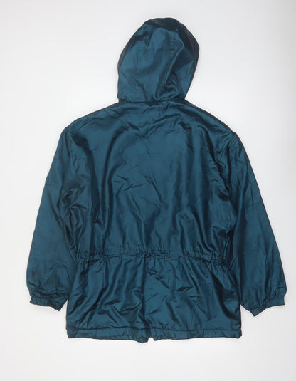 East West Womens Teal Hooded Full Zip Windbreaker Jacket Size M