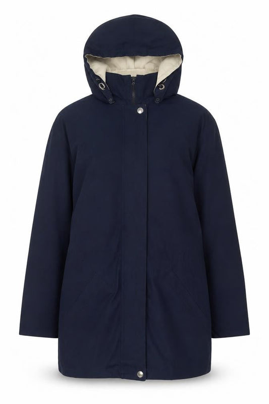 London Fog Women's Blue Hooded Mid-Length Parka Coat Medium