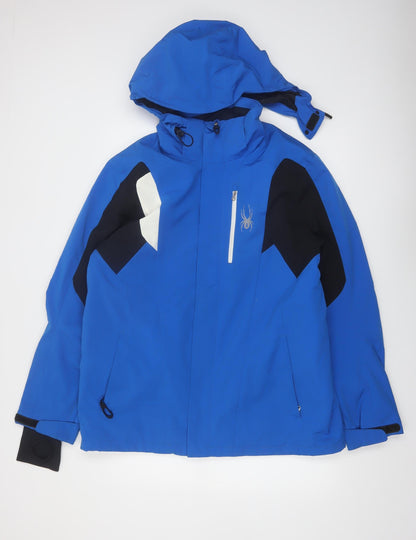 Spyder Men's Blue L Ski Jacket Hooded Water Resistant Winter Coat