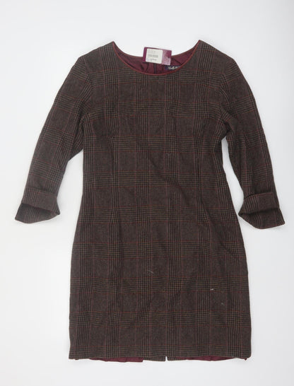 Really Wild Women’s Brown Check Wool Shift Dress Size 14
