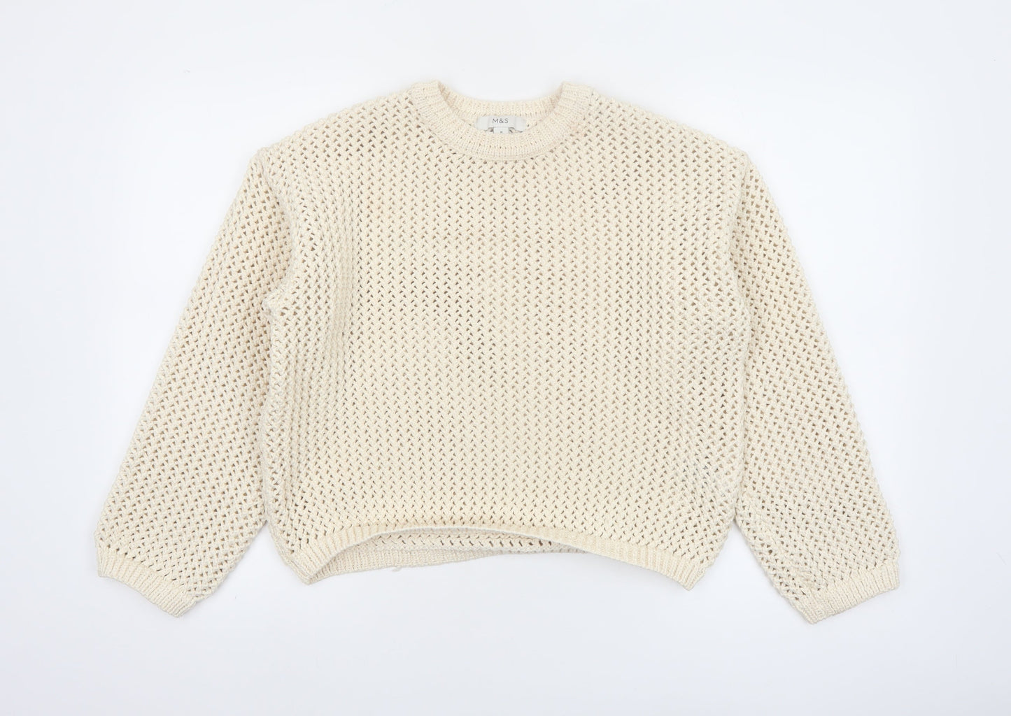 Marks and Spencer Women’s Ivory Open-Knit Polyester Pullover Jumper M