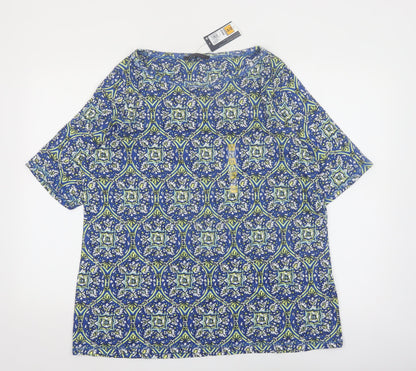 Marks and Spencer Women’s Blue Geometric Cotton T-Shirt Size 24