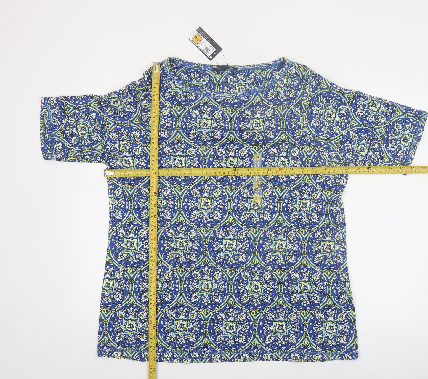 Marks and Spencer Women’s Blue Geometric Cotton T-Shirt Size 24