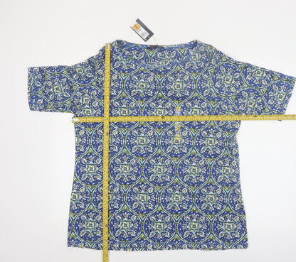 Marks and Spencer Women’s Blue Geometric Cotton T-Shirt Size 24