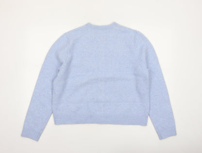 Marks and Spencer Women Blue Wool Blend Crew Neck Cardigan L