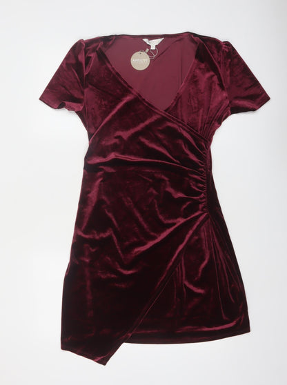 Apricot Women Red Velvet Wrap Dress Short Sleeve UK 16