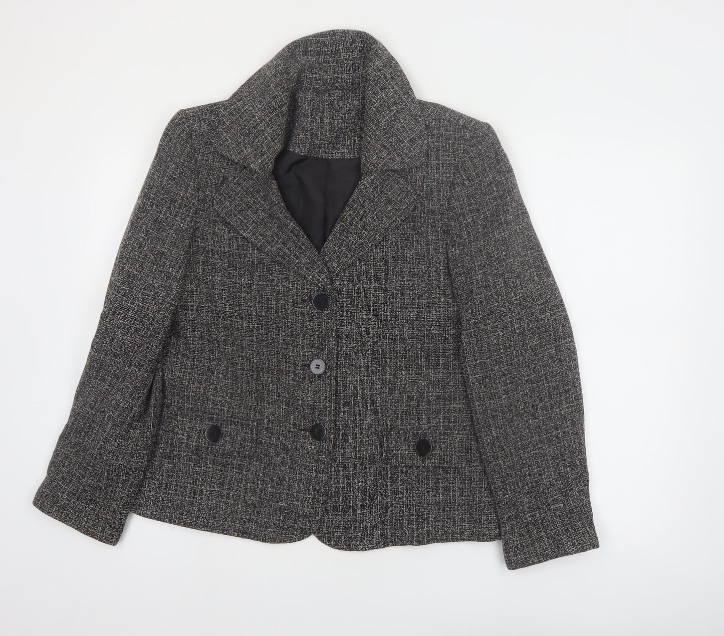 Style by EWM Women's Grey Tweed Blazer Size 12 Classic Work Jacket