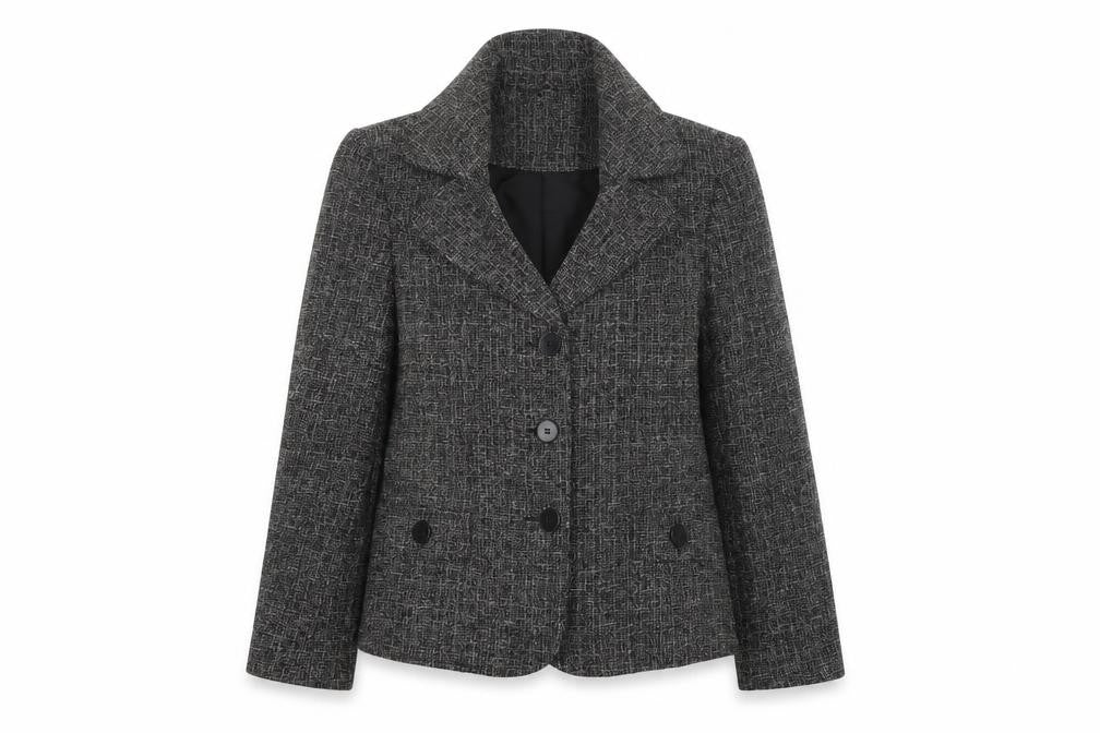 Style by EWM Women's Grey Tweed Blazer Size 12 Classic Work Jacket