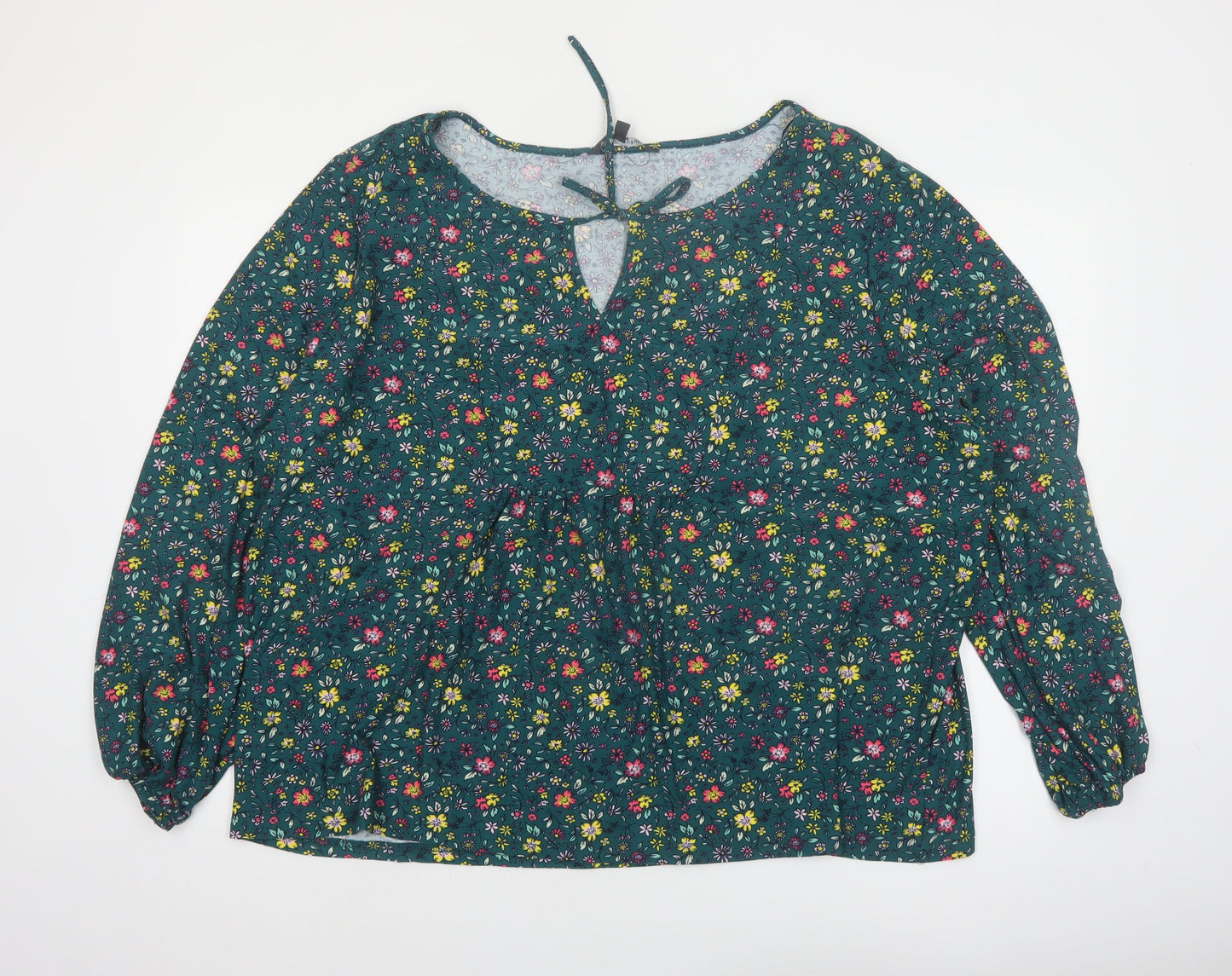 Bonmarché Women's Green Floral Long Sleeve Tunic Blouse Size 28