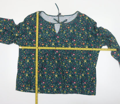 Bonmarché Women's Green Floral Long Sleeve Tunic Blouse Size 28