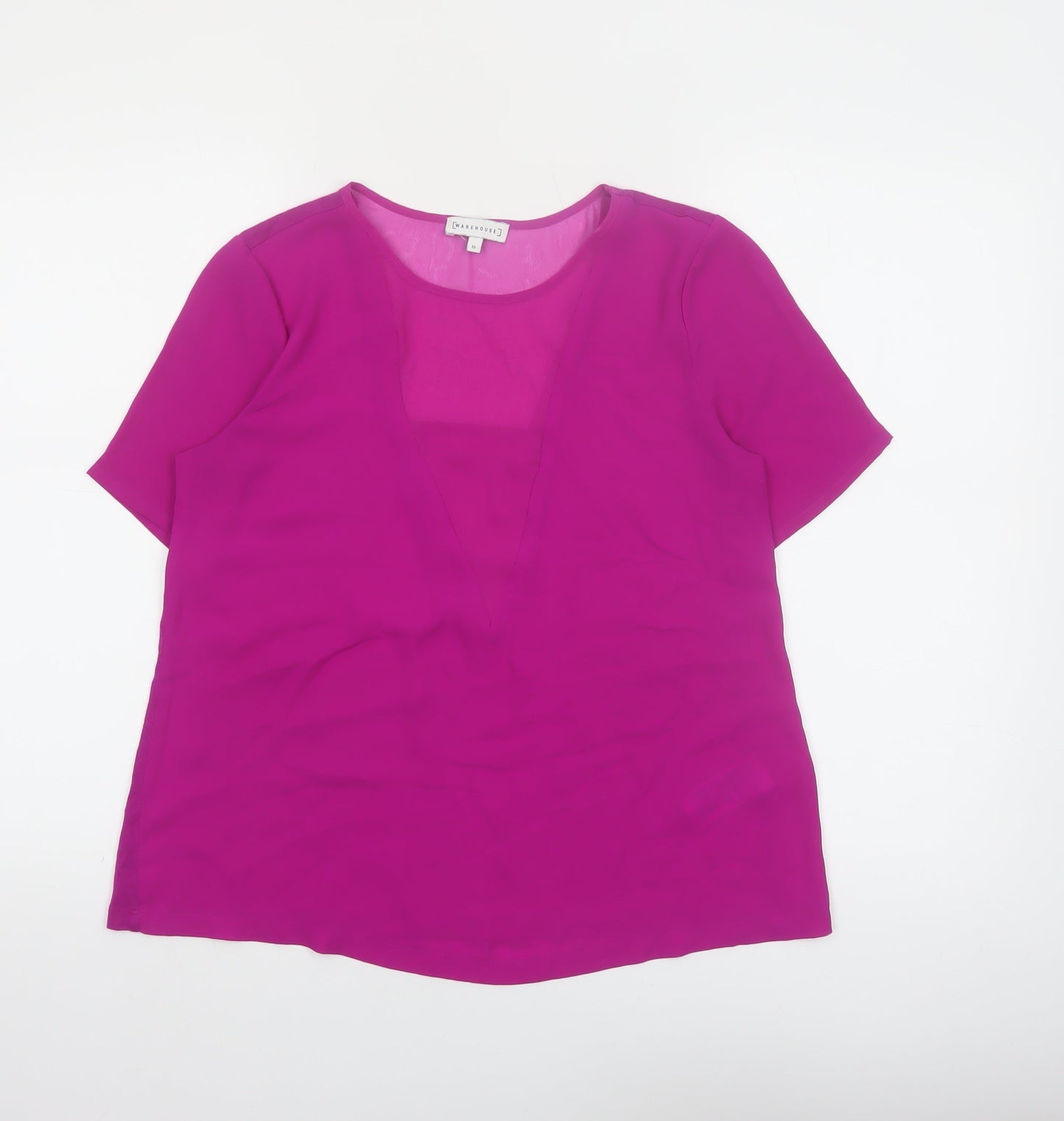 Warehouse Women Purple Chiffon V-Neck Short Sleeve Blouse Size 10