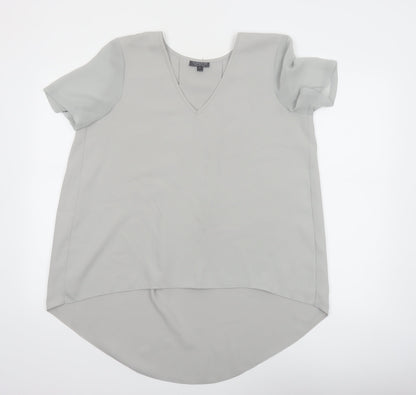 Topshop Women Grey V-Neck Short Sleeve Tunic Blouse Size 10