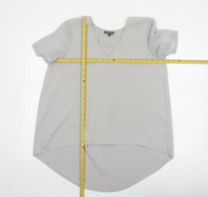 Topshop Women Grey V-Neck Short Sleeve Tunic Blouse Size 10
