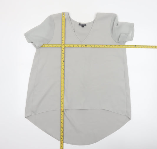 Topshop Women Grey V-Neck Short Sleeve Tunic Blouse Size 10