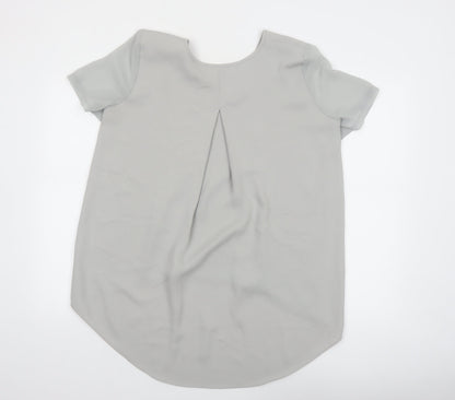 Topshop Women Grey V-Neck Short Sleeve Tunic Blouse Size 10