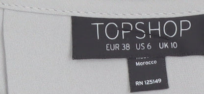 Topshop Women Grey V-Neck Short Sleeve Tunic Blouse Size 10