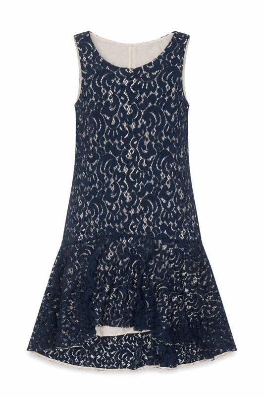 Maeve Womens Blue Lace Sleeveless Shift Dress XS