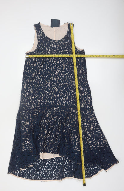 Maeve Womens Blue Lace Sleeveless Shift Dress XS