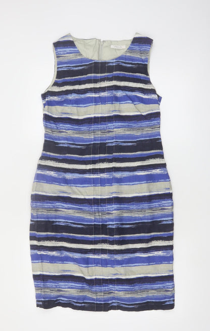 Precis Women Blue Striped Linen Sleeveless Sheath Dress Size 10