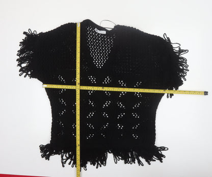 Zara Women Black Open-Knit Fringe Pullover Jumper Size 12