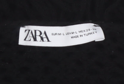 Zara Women Black Open-Knit Fringe Pullover Jumper Size 12