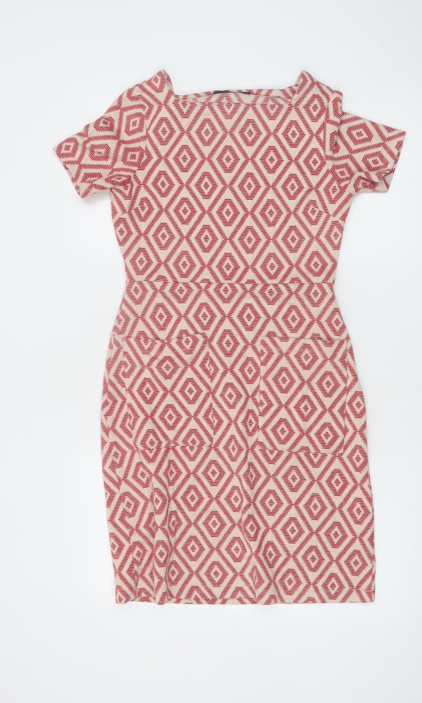 Next Women’s Red Geometric Bodycon Dress Size 6 Short Sleeve