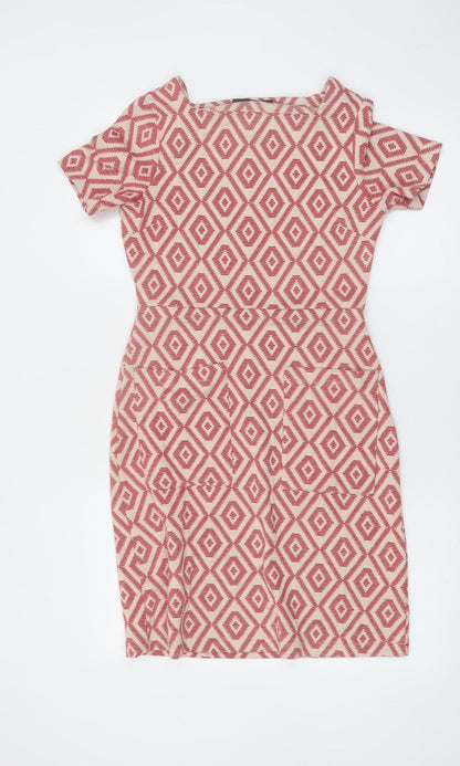 Next Women’s Red Geometric Bodycon Dress Size 6 Short Sleeve