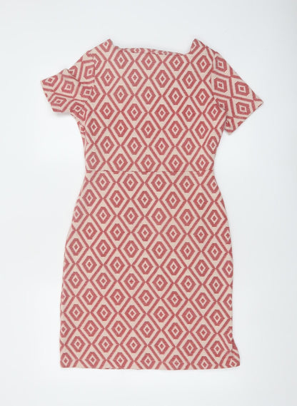 Next Women’s Red Geometric Bodycon Dress Size 6 Short Sleeve