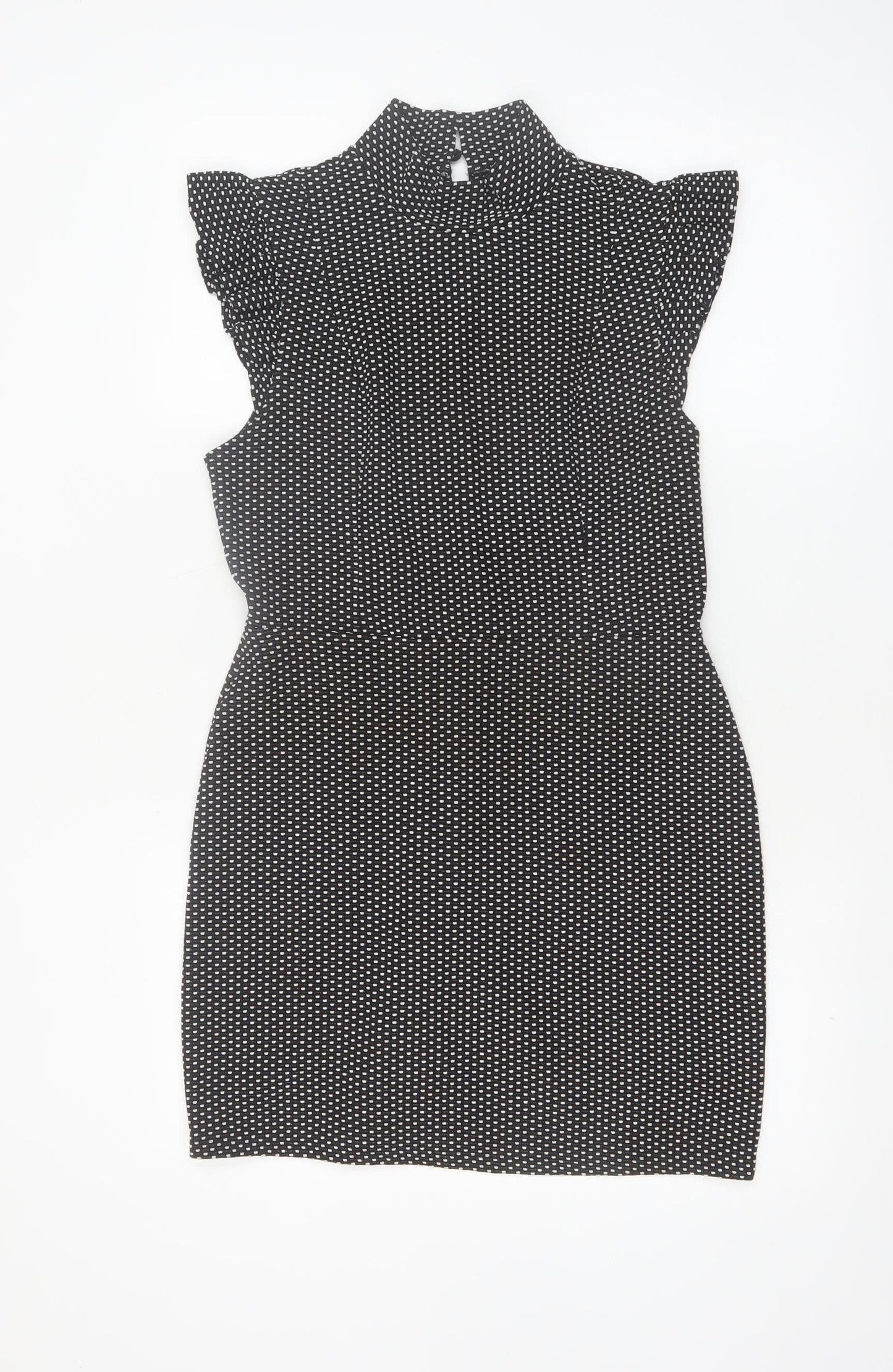 Miss Selfridge Petites Black Polka Dot Bodycon Dress UK 12