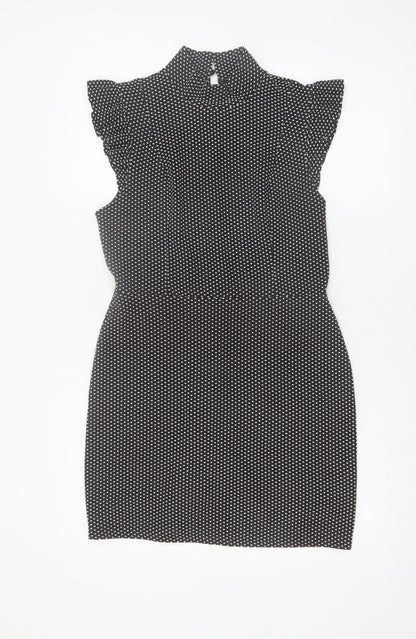 Miss Selfridge Petites Black Polka Dot Bodycon Dress UK 12