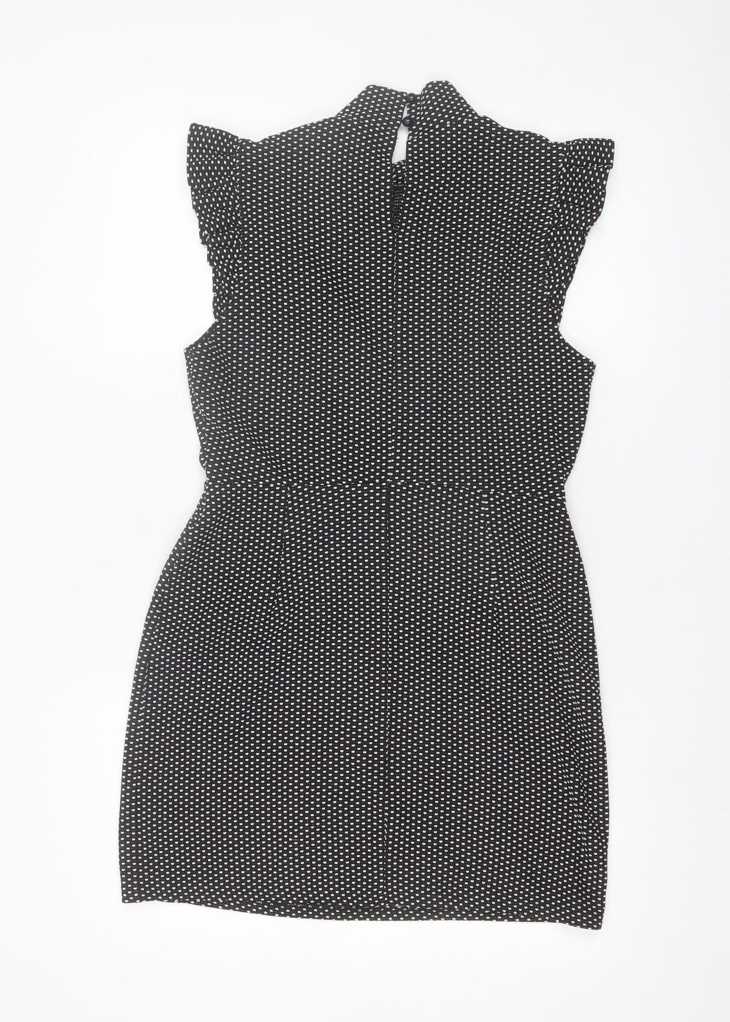 Miss Selfridge Petites Black Polka Dot Bodycon Dress UK 12